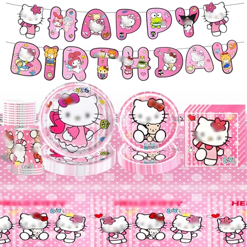 Pappteller Kindergeburtstag Party Deko- 52PCS Geburtstag Geschirr Set Geburtstagsdeko Partygeschirr Tischdecke Pappteller Tischdecke Birthday Banner Teller Servietten Tassen Party Tableware Supplies von Luclay