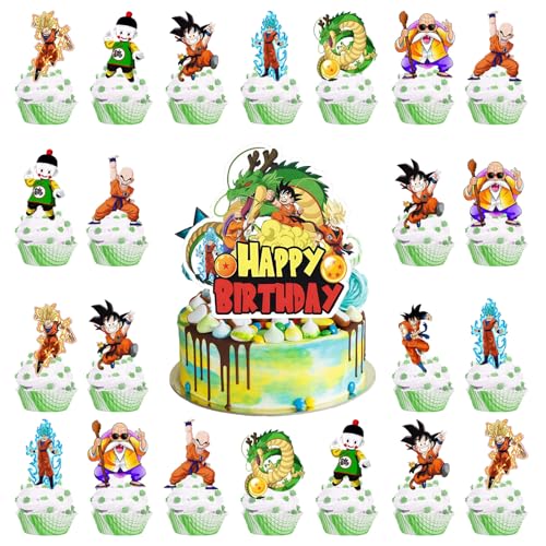 49 Stück Goku Tortendeko Jungen- Dragon Geburtstag Tortendeko Cartoon Cake Topper Geburtstag Party Supplies Anime Kuchen Happy Birthday Cupcake Topper für Kinder Party Kuchen Dekoration von Luclay