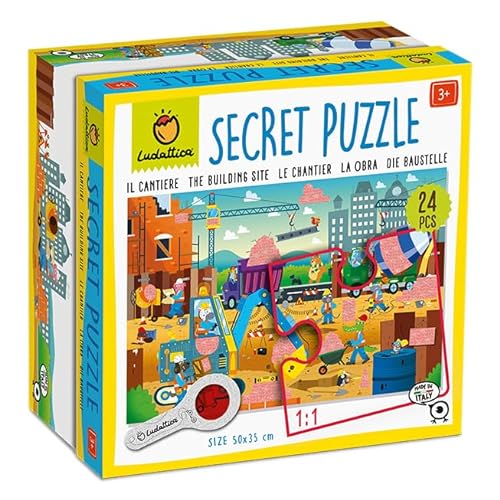 Ludattica - Geheimes Puzzle Die Baustelle - Puzzle mit 24 Teilen für Kinder 3+ - Zwei Spiele in einem - Größe 50 x 35 cm - Made in Italy von Ludattica