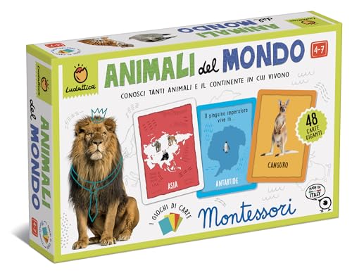 Ludattica - MONTESSORI SPIELE - Kartenspiel Tiere der Welt - Kartenspiel 4-7 Jahr, um viele Tiere und den Kontinent zu kennen, auf dem sie leben - Made in Italy von Ludattica
