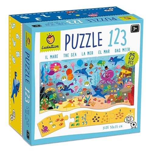 Ludattica - Puzzle 123 Das Meer - 25-teiliges Kinderpuzzle 3+ - Zwei Spiele in einem - Größe 50 x 35 cm - Made in Italy von Ludattica