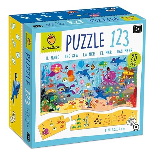 Ludattica - Puzzle 123 Das Meer - 25-teiliges Kinderpuzzle 3+ - Zwei Spiele in einem - Größe 50 x 35 cm - Made in Italy von Ludattica