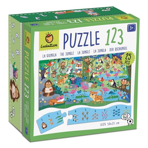 Ludattica - Puzzle 123 Der Dschungel - Puzzle 25 Teile Kinder 3+ - Zwei Spiele in einem - Größe 50 x 35 cm - Made in Italy… von Ludattica