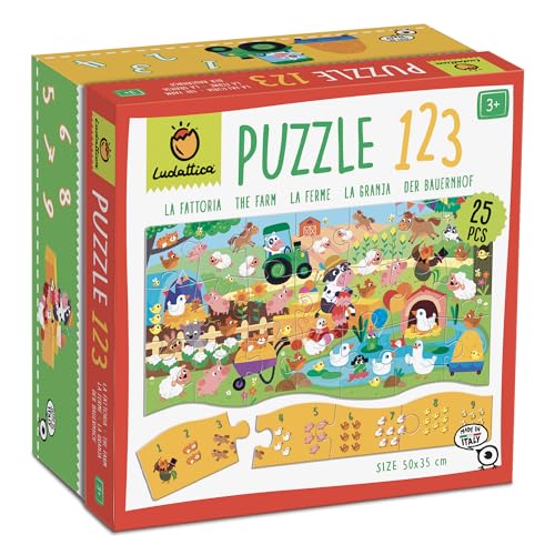 Ludattica - Puzzle 123 Die Bauernhof - Puzzle 25 Teile Kinder 3+ - Zwei Spiele in einem - Größe 50 x 35 cm - Made in Italy… von Ludattica