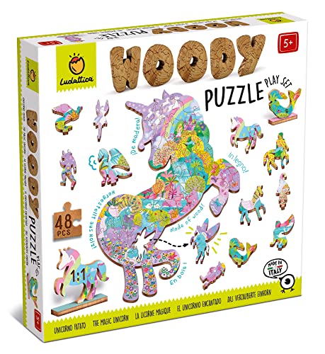 Ludattica Puzzle: Woody Puzzel - Wunderschönes Aussehen, 25 x 35 cm, 48 Teile, 12 Figuren aus Holz, 5 + von Ludattica