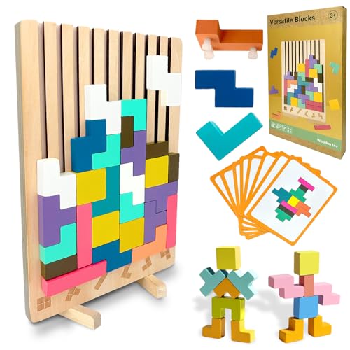 Holzpuzzle, 3D Russische Block, Montessori Spielzeug mit 10 Karten, Holzpuzzle Knobelspiele, Block Puzzle, Gehirn Spielzeug, Wooden Jigsaw, Holzspielzeug Kinderspiele, Lernspielzeug von Ludihive