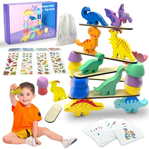 Montessori Dinosaurier Spielzeug für Kleinkinder, Stapelspiel ab 3 4 5 Jahre, Dinosaurier Stapelspielzeug aus Holz, Montessori Spielzeug aus Holz Kommt mit 4 Aufklebern Geschenk für Kinder(A) von Ludihive