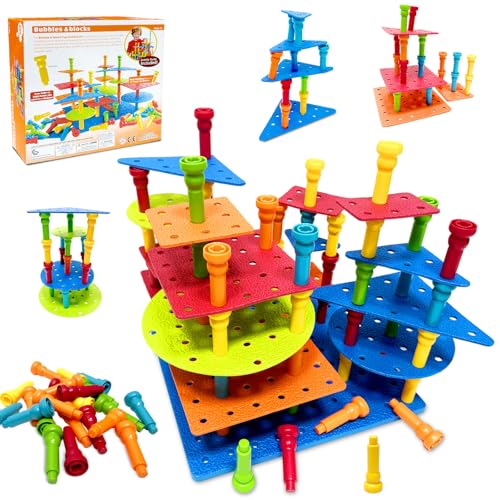 Pegs Educational Board, 100 Stecker und Steckplatten-Set, Montessori Spielzeug, Abgerundete Ecken, Steckpuzzle Feinmotorik Farbsortierung, Schulbedarf, Stapelbares, Fördert Hand Auge Koordination von Ludihive
