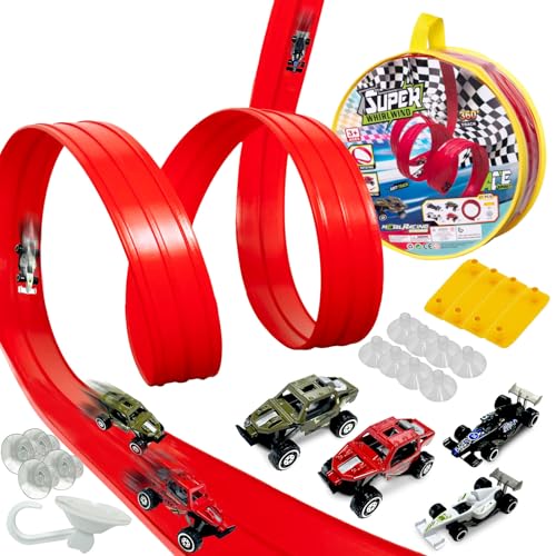 Rennbahn, Autospiele Rennstrecke Spielzeug, 4M Autorennbahn mit Slots und Zubehör, Rennstrecke Rennbahn, Geschwindigkeitsstrecke, Rollt Auf Dual Rennstrecke Rampen für Jungen und Mädchen von Ludihive