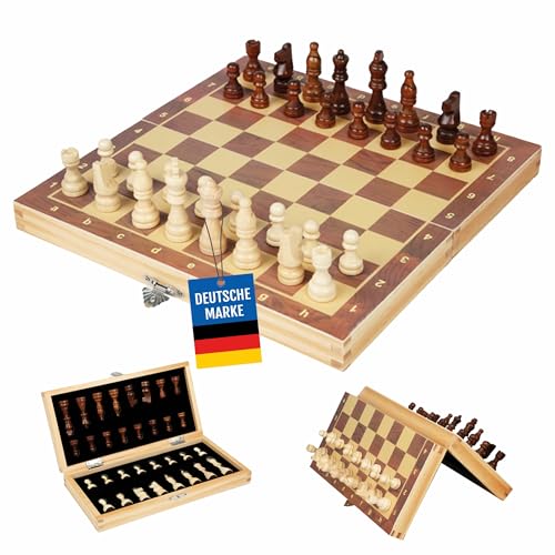 Ludo Lab® Schachbrett aus Holz magnetisch klappbar; Reiseschach mit Holz-Figuren für unterwegs & zuhause; Magnet Schachspiel 29x29 cm für Kinder & Erwachsene von Ludo Lab