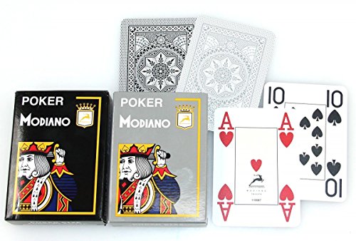 2X Poker 4J Gray und Black von MODIANO, 100% Plastic Casino Pokerkarten von Ludomax