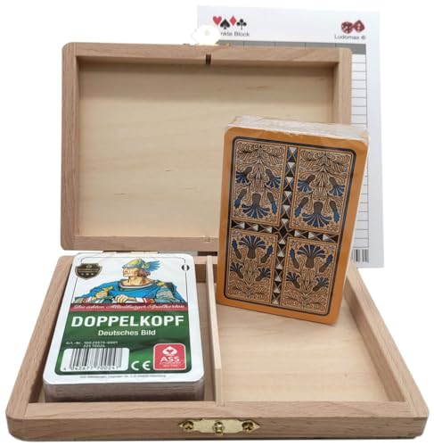 Ludomax Doppelkopf Box Kornblume deutsches Bild, Holz Kassette mit Zwei Kartenspielen von Ludomax