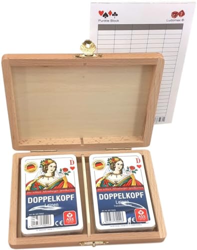 Ludomax Doppelkopf Box Leinen Qualität, Holz Kassette mit Zwei Kartenspielen von Ludomax