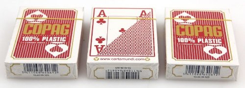 Ludomax Dreierpaket Copag 100% Plastic Poker 4 Corner Jumbo Index Spielkarten rot von Ludomax