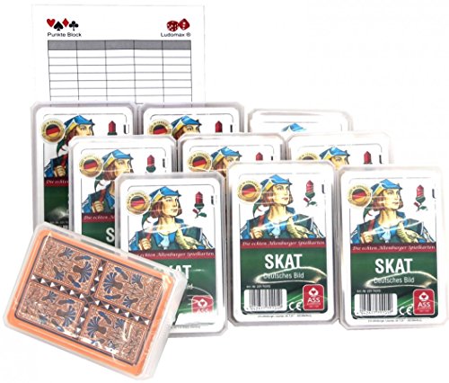 Ludomax SKAT, Deutsches Bild, Kornblume Spielkarten Zehnerpaket von Ass im Set Block von Ludomax
