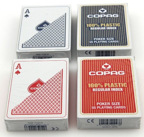 Ludomax Viererpaket Copag Regular Face, 100% Plastic Poker Spielkarten, rot und blau von Ludomax