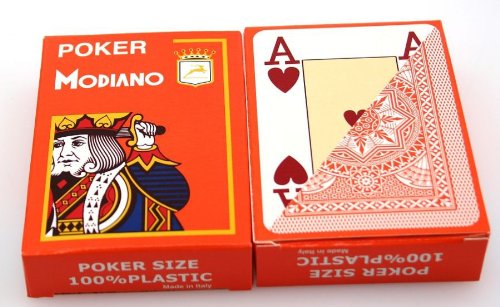 Zweierpaket Poker von Modiano, 100% Plastic, 4 Jumbo Index, Farbe orange von Ludomax