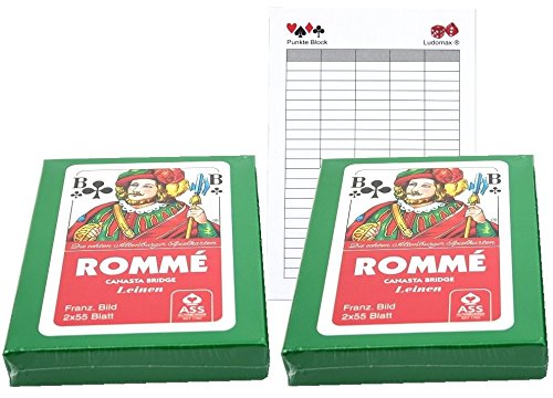 Ludomax Zweierpaket Rommé, Canasta, Bridge Leinen Edition Karten, Set Block von Ludomax