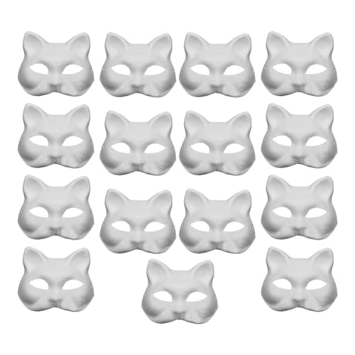 Luejnbogty 15 Stück DIY-Katzenmasken Aus Weißem Papier mit Acrylfarben - Handbemalte, Personalisierte Masken für Tanzpartys und Feiern von Luejnbogty