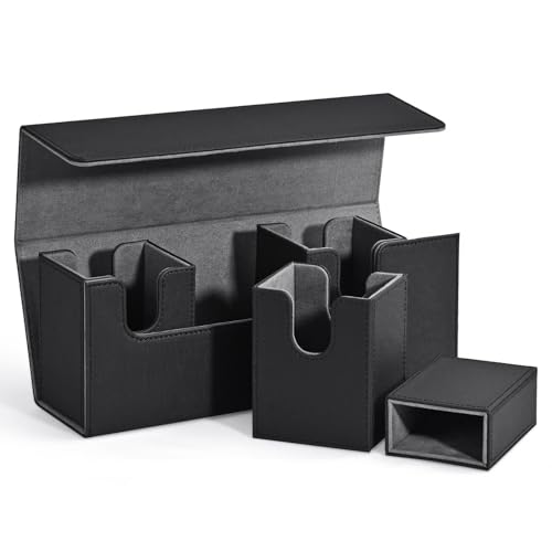 Luejnbogty Kartenaufbewahrungsbox mit WüRfelfach, 4-In-1-Kartendeck-HüLle für Mehr Als 300 Karten, Magnetischer Karten-Organizer, Schwarz von Luejnbogty