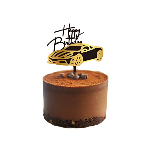 Happy Birthday Cake Topper, Acryl Sportwagen Geburtstag Kuchen Dekorationen, Schwarz und Gold Happy Birthday Cake Topper, Acryl Sportwagen Geburtstag Kuchen Dekorationen, Schwarz und Gold von LuenHego