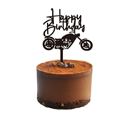Happy Birthday Cake Topper Acryl Motorrad Geburtstag Kuchen Dekorationen Schwarz 1 Pack von LuenHego