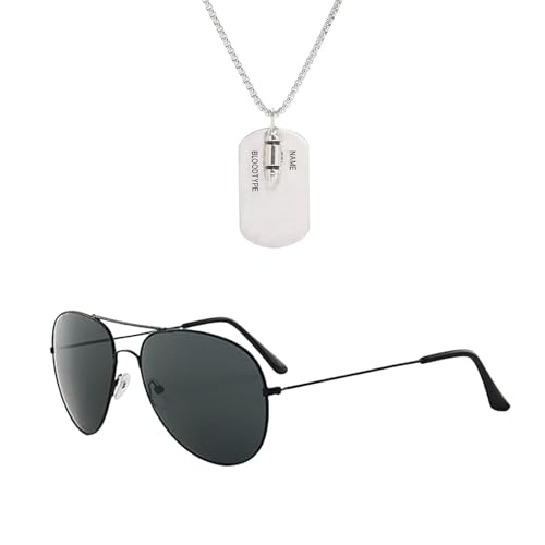 2 Stück Flieger Verkleidung Accessoires, Armee Verkleidung Flieger Captain Kostüm Set Accessoires Sonnenbrille und Erkennungsmarke Kette für Pilot Kostüm Damen Herren Fancy Dress Karneval Halloween 2 Stück Flieger Verkleidung Accessoires, Armee Verkleidung Flieger Captain Kostüm Set Accessoires Sonnenbrille und Erkennungsmarke Kette für Pilot Kostüm Damen Herren Fancy Dress Karneval Halloween von Lufdegim