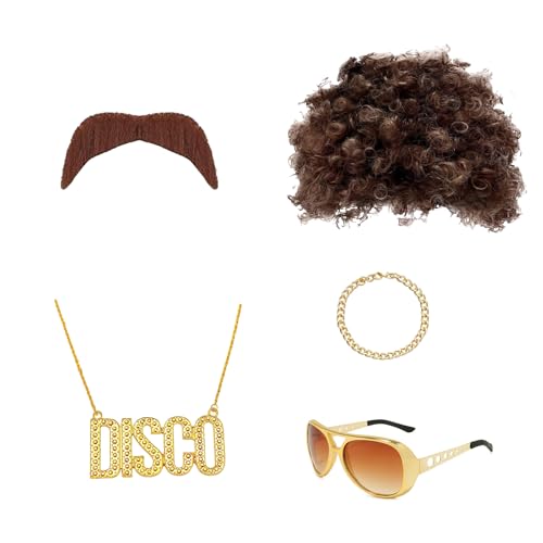 5 Stück Hippie Kostüm Set Herren, 70er 80er Jahre Hippie Accessoires, 70er Jahre Bekleidung Herren, 80er perücke Herren, perücke Herren 80er Jahre Für 50s 60s 70s Halloween Cosplay Karneval Kostüm 5 Stück Hippie Kostüm Set Herren, 70er 80er Jahre Hippie Accessoires, 70er Jahre Bekleidung Herren, 80er perücke Herren, perücke Herren 80er Jahre Für 50s 60s 70s Halloween Cosplay Karneval Kostüm von Lufdegim
