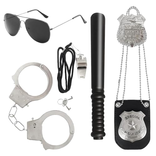 6 Stück Polizei Kostüm Zubehör Set, Polizei Kostüm Zubehör, Swat Kostüm Polizei AusrüStung Handschellen Abzeichen Sonnenbrille Rollenspiel Zubehör, Polizei Kostüm für Fasching Karneval Cosplay 6 Stück Polizei Kostüm Zubehör Set, Polizei Kostüm Zubehör, Swat Kostüm Polizei AusrüStung Handschellen Abzeichen Sonnenbrille Rollenspiel Zubehör, Polizei Kostüm für Fasching Karneval Cosplay von Lufdegim