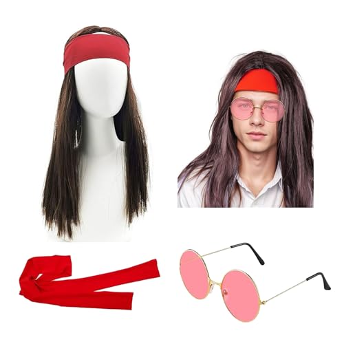 70er Hippie Kostüm Herren Set Perücken Hippie Kostümzubehör 60er 70er Jahre Bekleidung Herren Perücke Sonnenbrille Stirnband Outfit Accessories Faschings Kostüme Karneval Halloween für Männer Frauen 70er Hippie Kostüm Herren Set Perücken Hippie Kostümzubehör 60er 70er Jahre Bekleidung Herren Perücke Sonnenbrille Stirnband Outfit Accessories Faschings Kostüme Karneval Halloween für Männer Frauen von Lufdegim