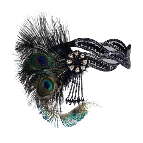 Lufdegim 1920s Stirnband Damen Kopfschmuck, 20er jahre Gatsby Haarband Pfau Feder Kostüm Accessoires 20er Jahre Accessoires Flapper Deco Damen für Karneval Fasching Kostüm Hochzeit (Grün) von Lufdegim