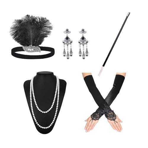 Lufdegim 20er Jahre Accessoires Damen, 1920s Kostüm Zubehör Set Gatsby Outfit Party Kostüme Accessoires Damen mit Handschuhe, Perlenkette, Kopfschmuck, Ohrringen, für Halloween Karneval Lufdegim 20er Jahre Accessoires Damen, 1920s Kostüm Zubehör Set Gatsby Outfit Party Kostüme Accessoires Damen mit Handschuhe, Perlenkette, Kopfschmuck, Ohrringen, für Halloween Karneval von Lufdegim