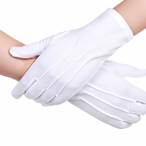 Lufdegim 3 Paar Dreirippige Nylon-Handschuhe für Zeremonien, Karneval, Kostüm, 1920er, Liturgieteam, Eingang der Athleten, Polizisten, Überprüfungstruppen, Partei - Weiß von Lufdegim