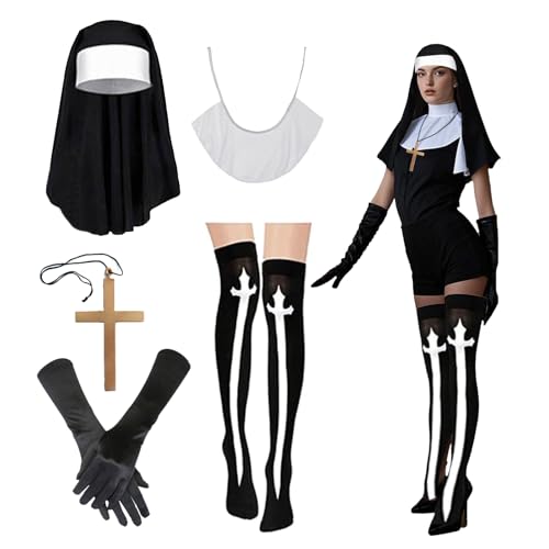 Lufdegim 5 Stück Nonne Kostüm Damen, Nonne Accessoire Nonnen Kopfschmuck Kragen Handschuhe Kniestrümpfe Kreuz Anhänger Kostüme für Halloween Karneval Cosplay Kostüm Zubehör Lufdegim 5 Stück Nonne Kostüm Damen, Nonne Accessoire Nonnen Kopfschmuck Kragen Handschuhe Kniestrümpfe Kreuz Anhänger Kostüme für Halloween Karneval Cosplay Kostüm Zubehör von Lufdegim