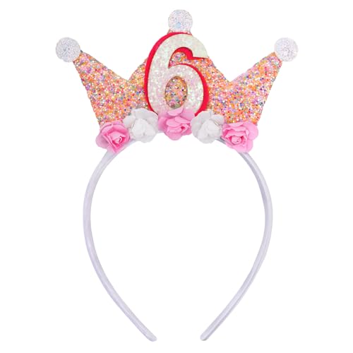 Lufdegim Geburtstagskrone Mädchen Prinzessin Krone mädchen Geburtstag Stirnband mit Rose Blumen, Geburtstagskrone Mädchen Haarband für 3/4/5/6 Jahr Geburtstag Hut Party Supplies (6) von Lufdegim