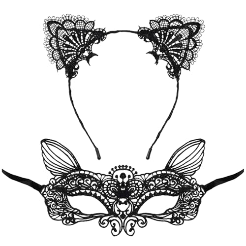 Lufdegim Katze Haarband katzenohren haarreif Katze Maske Cat Ears Schwarze Spitze Zubehör Damen Party Maskerade Karneval Halloween Lufdegim Katze Haarband katzenohren haarreif Katze Maske Cat Ears Schwarze Spitze Zubehör Damen Party Maskerade Karneval Halloween von Lufdegim