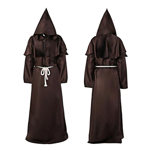 Lufdegim Mönch Robe Priester Kostüm, Mittelalterliche Kapuze Renaissance Robe, Nonnen Priester Kostüm Herren, Karneval Kostüm Herren mit Kapuze und Kreuz für Halloween Karneval Cosplay (Braun, XL) Lufdegim Mönch Robe Priester Kostüm, Mittelalterliche Kapuze Renaissance Robe, Nonnen Priester Kostüm Herren, Karneval Kostüm Herren mit Kapuze und Kreuz für Halloween Karneval Cosplay (Braun, XL) von Lufdegim