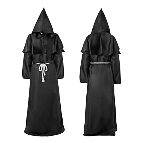 Lufdegim Mönch Robe Priester Kostüm, Mittelalterliche Kapuze Renaissance Robe, Nonnen Priester Kostüm Herren, Karneval Kostüm Herren mit Kapuze und Kreuz für Halloween Karneval Cosplay (schwarz, L) Lufdegim Mönch Robe Priester Kostüm, Mittelalterliche Kapuze Renaissance Robe, Nonnen Priester Kostüm Herren, Karneval Kostüm Herren mit Kapuze und Kreuz für Halloween Karneval Cosplay (schwarz, L) von Lufdegim