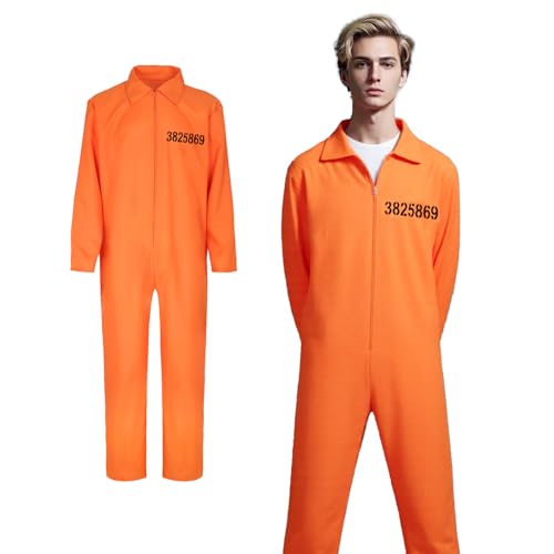 Lufdegim Orangenes Häftling Kostüm für Herren Damen, Prisoner Overall Kostüm für Faschingskostüme Halloween (XL) von Lufdegim