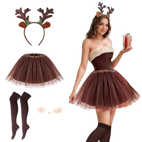 Lufdegim Reh Kostüm Damen, Karneval Rentier Damenkostüm Rentier Haarreif Tüllrock Gesicht Tattoos Socken, Kostüm Reh Reh Haarreif Damen für Karneval Weihnachten Halloween Geburtstag Cosplay Zubehör Lufdegim Reh Kostüm Damen, Karneval Rentier Damenkostüm Rentier Haarreif Tüllrock Gesicht Tattoos Socken, Kostüm Reh Reh Haarreif Damen für Karneval Weihnachten Halloween Geburtstag Cosplay Zubehör von Lufdegim