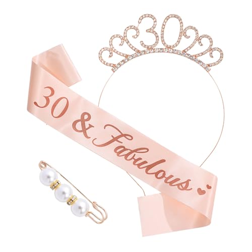 Lufdegim Schal, Diadem, Geburtstag, Dekoration, Set, Roségold, dekorativ, für Geburtstag, Happy Birthday, Diadem, Geburtstag, Kostüm, Geburtstagsgeschenk für Damen (30 Jahre) von Lufdegim