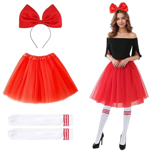 Lufdegim Schokobons Kostüm Damen, Damen Tüllrock Rot, Groß Schleife Stirnband, Gestreifte Kniestrümpfe Schokobon Kostüm Damen für Tanz Fasching Karneval Kostüme Party Zubehör Lufdegim Schokobons Kostüm Damen, Damen Tüllrock Rot, Groß Schleife Stirnband, Gestreifte Kniestrümpfe Schokobon Kostüm Damen für Tanz Fasching Karneval Kostüme Party Zubehör von Lufdegim