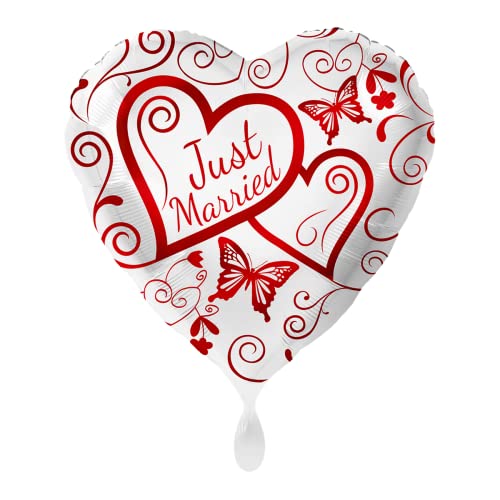 1 Folienballon Just Married Hochzeit Herz rot und weiß Herzen und Schmetterling ca. 43 cm ungefüllt Ballongas geeignet von Luftballonmarkt
