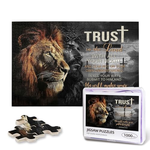 Christliche Puzzles für Erwachsene, 1000 Teile, Jesus und Löwe, religiöse, inspirierende Bibel-Puzzles für Wohnzimmer, Wandmalerei, Bibel, Glaube, katholisches Kreuz-Puzzle von Luixdie