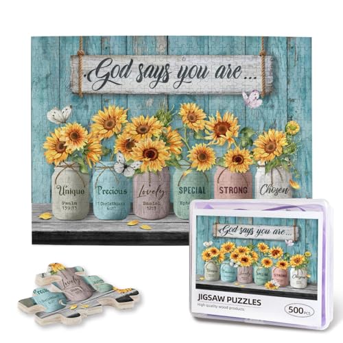 Christliche Puzzles für Erwachsene 1000 Teile Inspirierende Bibelversen Herausfordernde Puzzle Schmetterling Sonnenblume Holzpuzzles Gott sagt du bist Holzbild für Wohnzimmer Familienaktivitäten Spaß von Luixdie