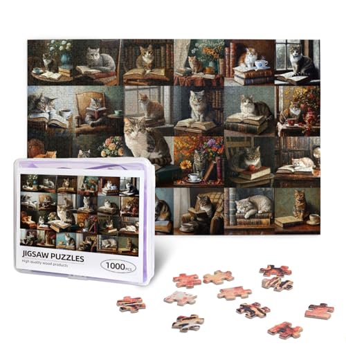 Niedliche Katzen-Puzzles für Erwachsene, 1000 Vintage-Katzen-Puzzle, Tierliebhaber, herausforderndes Puzzle, Retro, lustiges Kätzchenbild, lustiges und farbenfrohes Kunstwerk, Wanddekoration, Niedliche Katzen-Puzzles für Erwachsene, 1000 Vintage-Katzen-Puzzle, Tierliebhaber, herausforderndes Puzzle, Retro, lustiges Kätzchenbild, lustiges und farbenfrohes Kunstwerk, Wanddekoration, von Luixdie