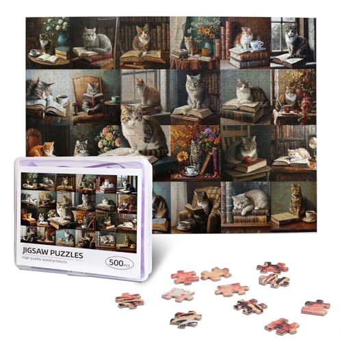 Niedliche Katzen-Puzzles für Erwachsene, 500 Vintage-Katzen-Puzzle, Tierliebhaber, herausforderndes Puzzle, Retro, lustiges Kätzchenbild, lustiges und farbenfrohes Kunstwerk, Wanddekoration, Niedliche Katzen-Puzzles für Erwachsene, 500 Vintage-Katzen-Puzzle, Tierliebhaber, herausforderndes Puzzle, Retro, lustiges Kätzchenbild, lustiges und farbenfrohes Kunstwerk, Wanddekoration, von Luixdie