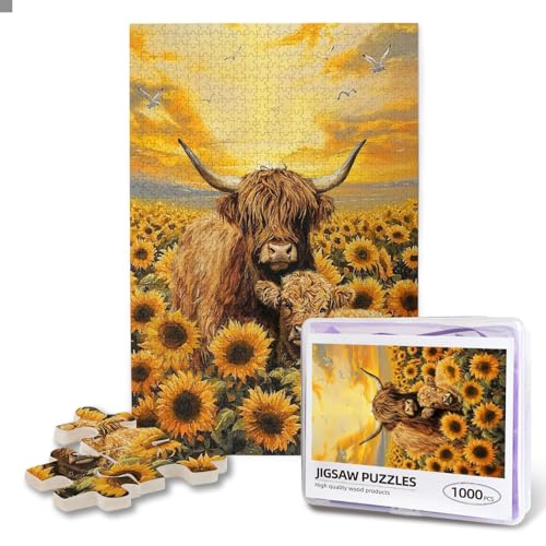 Sonnenblumen-Hochlandkuh-Puzzle, 1000 Teile, für Erwachsene, Westernkuh, Blumenmalerei, Bild, Puzzle, Rinder, Tiere, Wandkunst, Bauernhaus-Dekor Sonnenblumen-Hochlandkuh-Puzzle, 1000 Teile, für Erwachsene, Westernkuh, Blumenmalerei, Bild, Puzzle, Rinder, Tiere, Wandkunst, Bauernhaus-Dekor von Luixdie