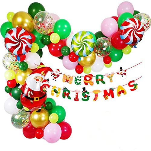 Lukasz 102-teiliges Set mit Weihnachtskugeln, Luftballons, Girlande, Weihnachtsmann, Aluminiumfolie, Luftballons, zum Aufhängen, Weihnachtsdekoration von Lukasz