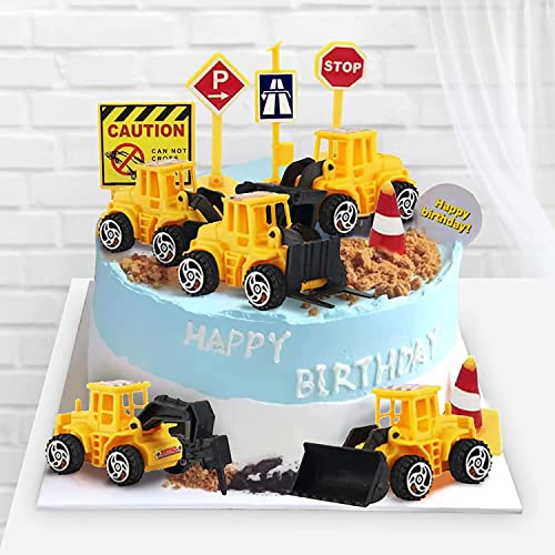 Lukinuo 16pcs Bau Kuchen Topper Fahrzeuge Kuchen Dekoration LKW Bagger Turm Kran Cupcake Topper Verkehr und Straßenschild Dekor Happy Birthday Party Supplies Favors für Kinder von Lukinuo